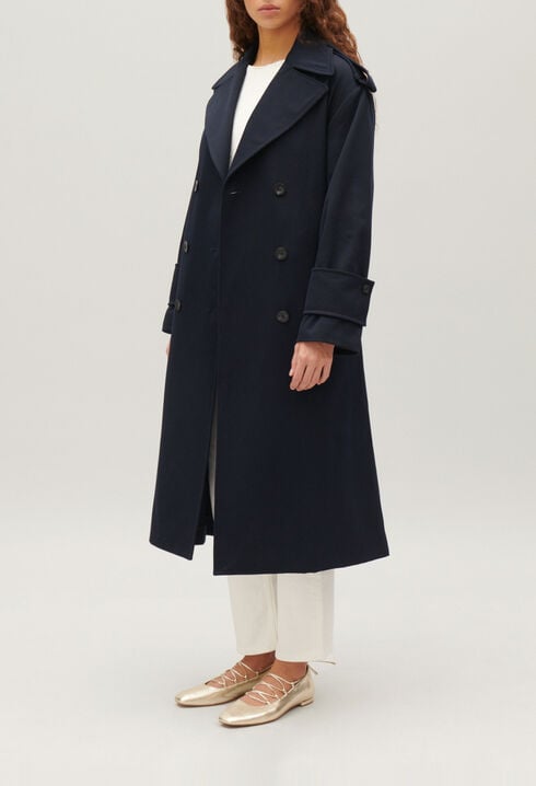 Long navy trench coat