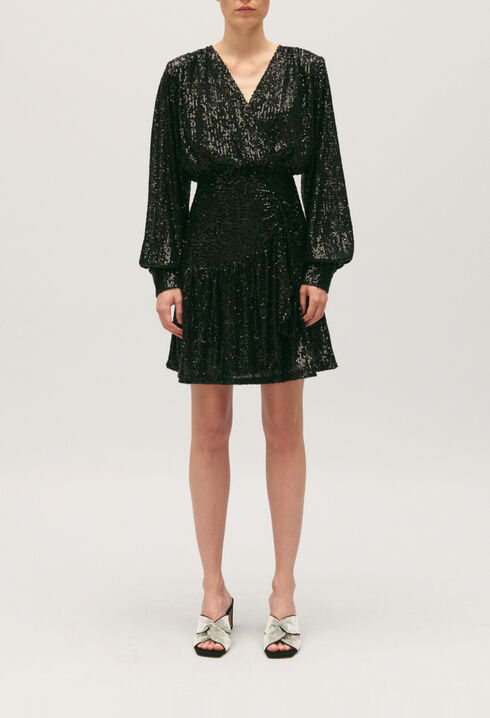 Robe courte sequins noire