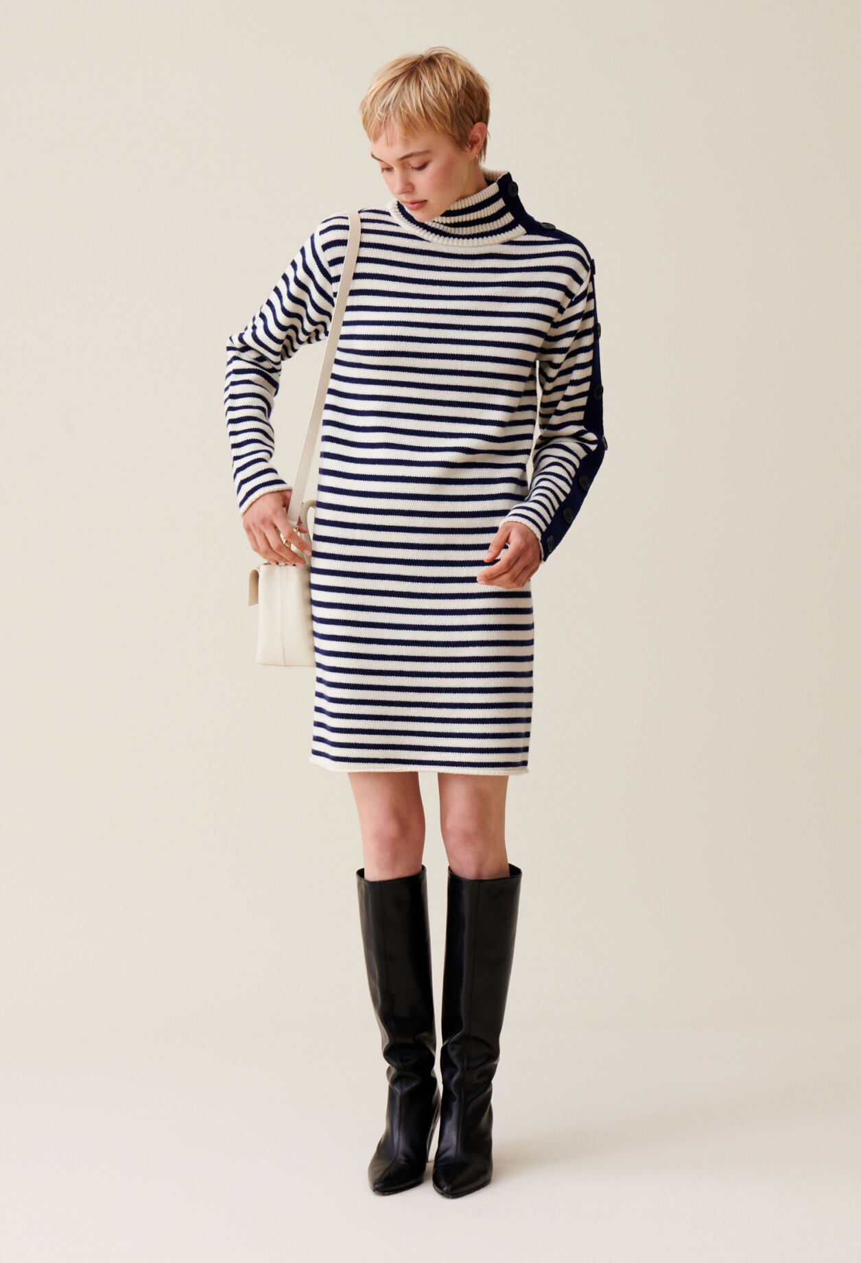 High-neck knitted sailor dress