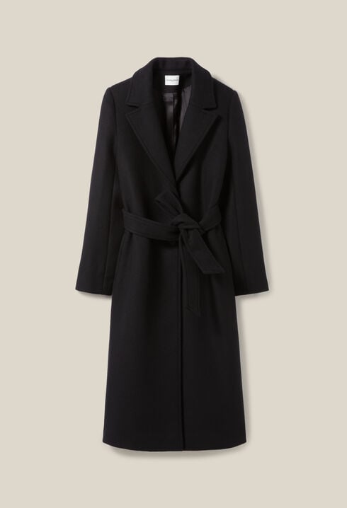 Long belted navy coat