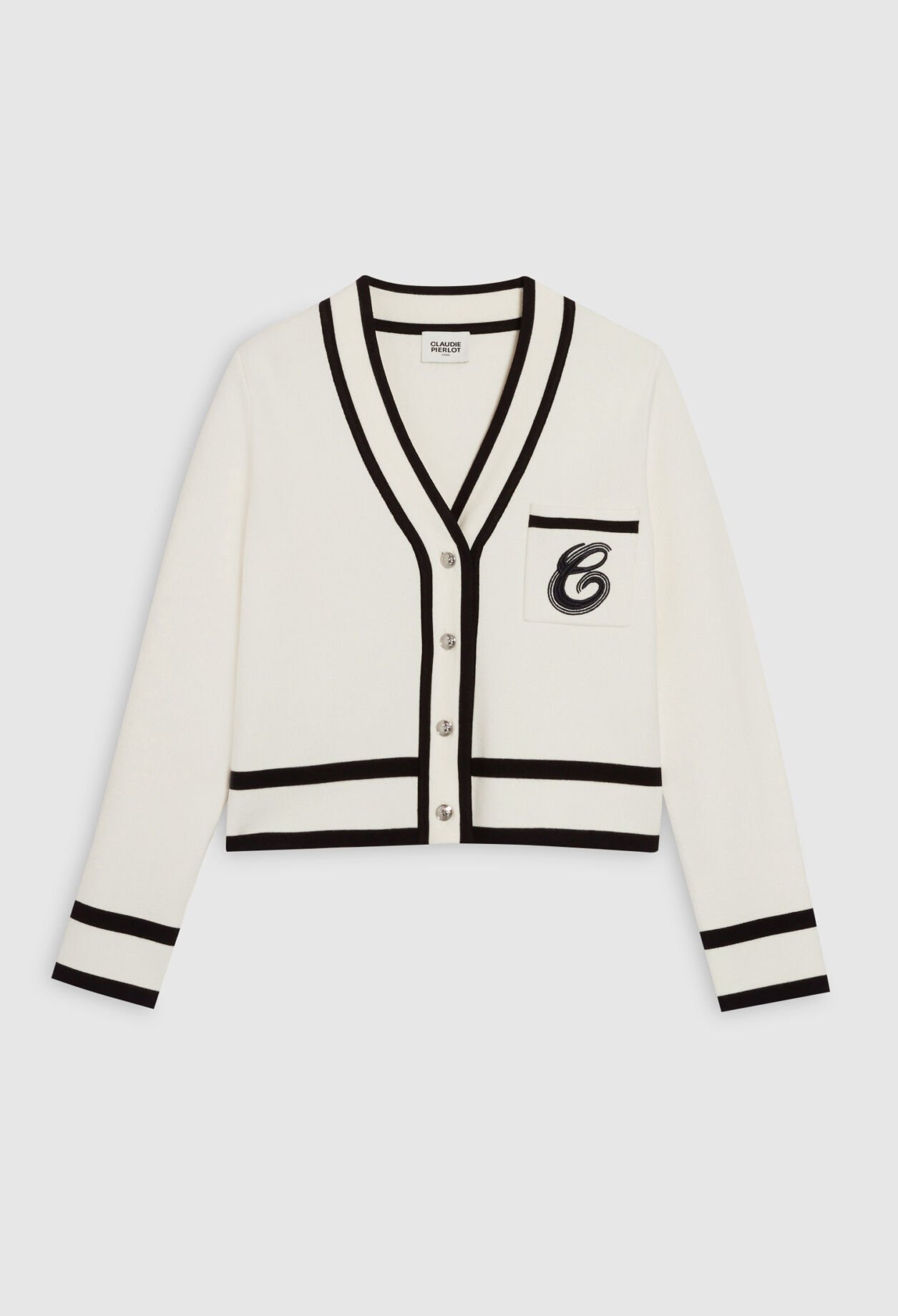 Cardigan bicolore poche brodée