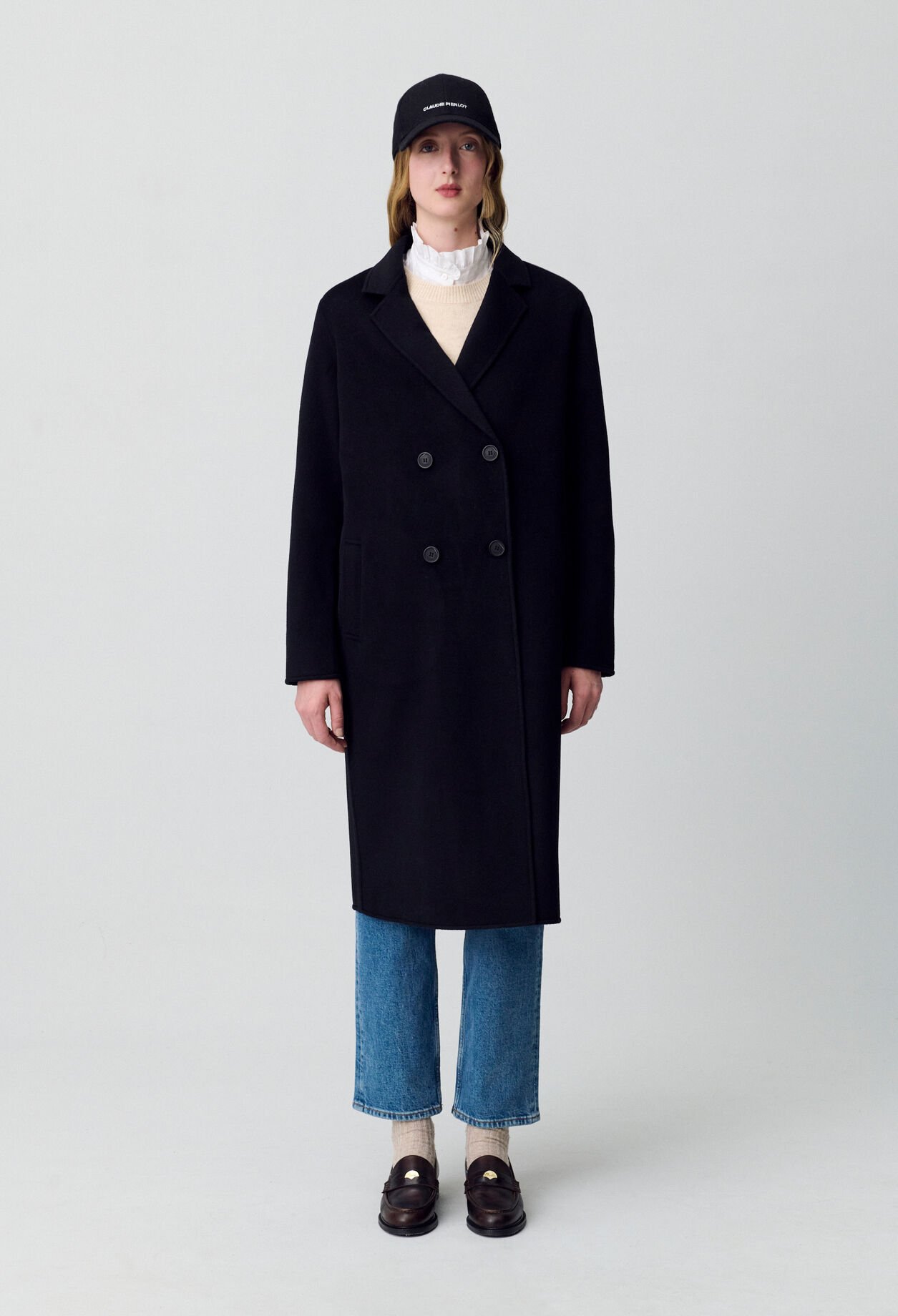 Black straight mid-length coat 