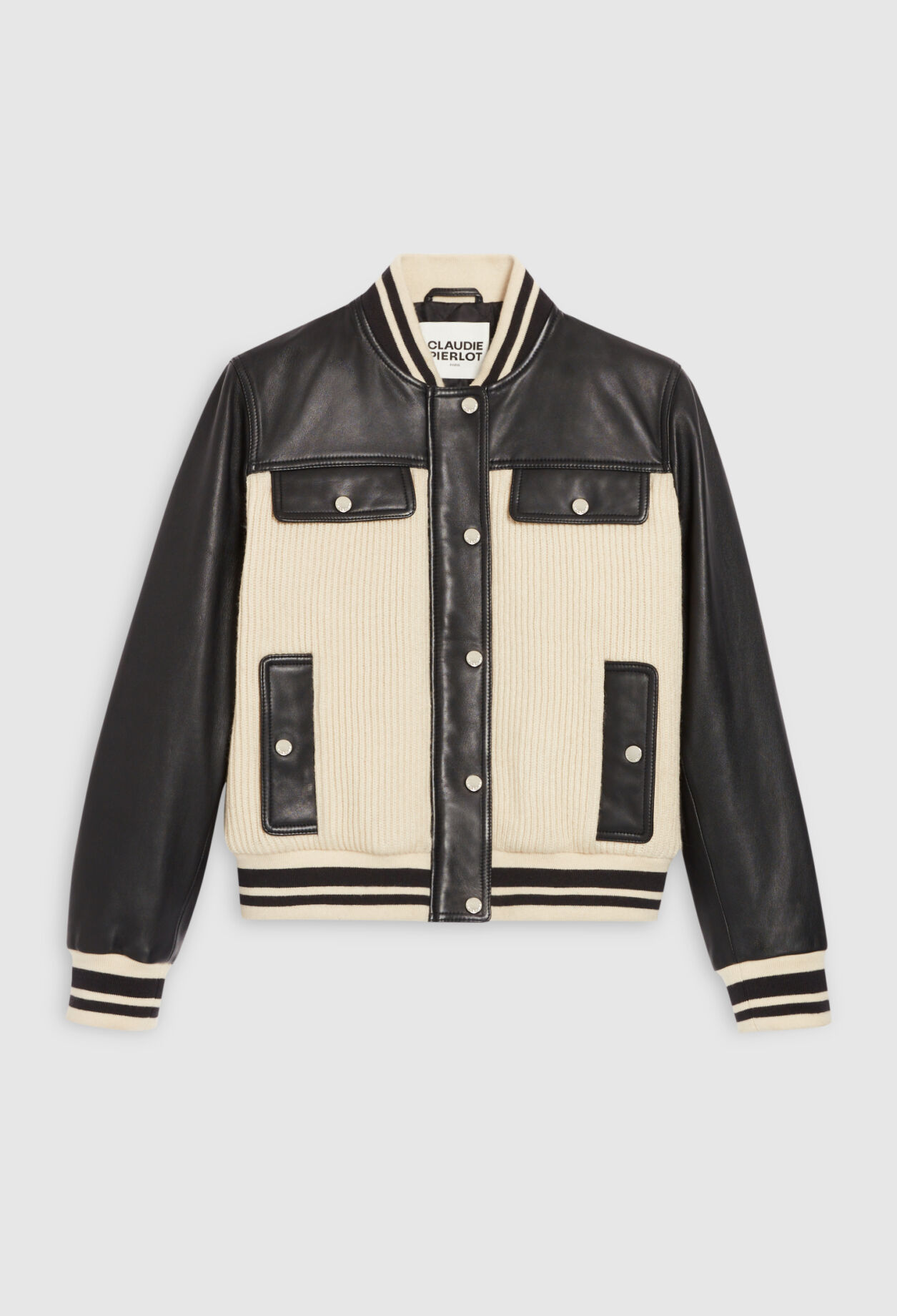 Two tone leather and knit jacket