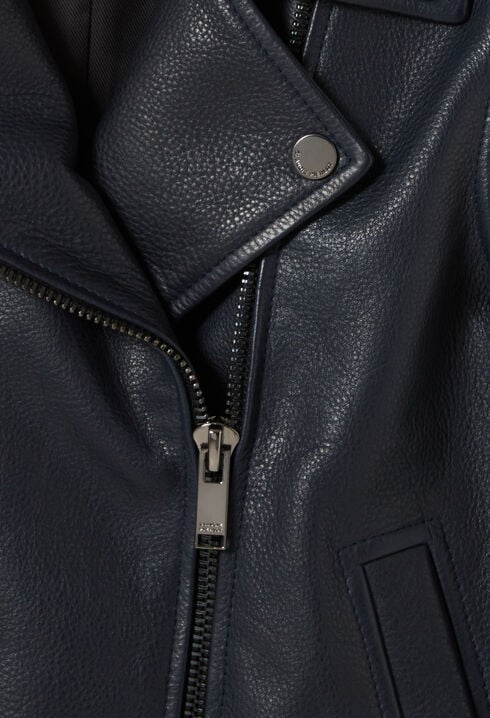 Veste cuir grainé bleu marine