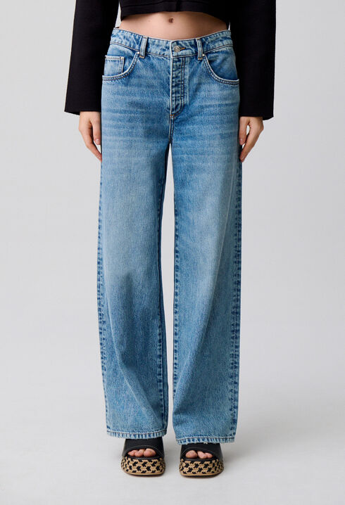 Wide-Leg Washed Denim Jeans