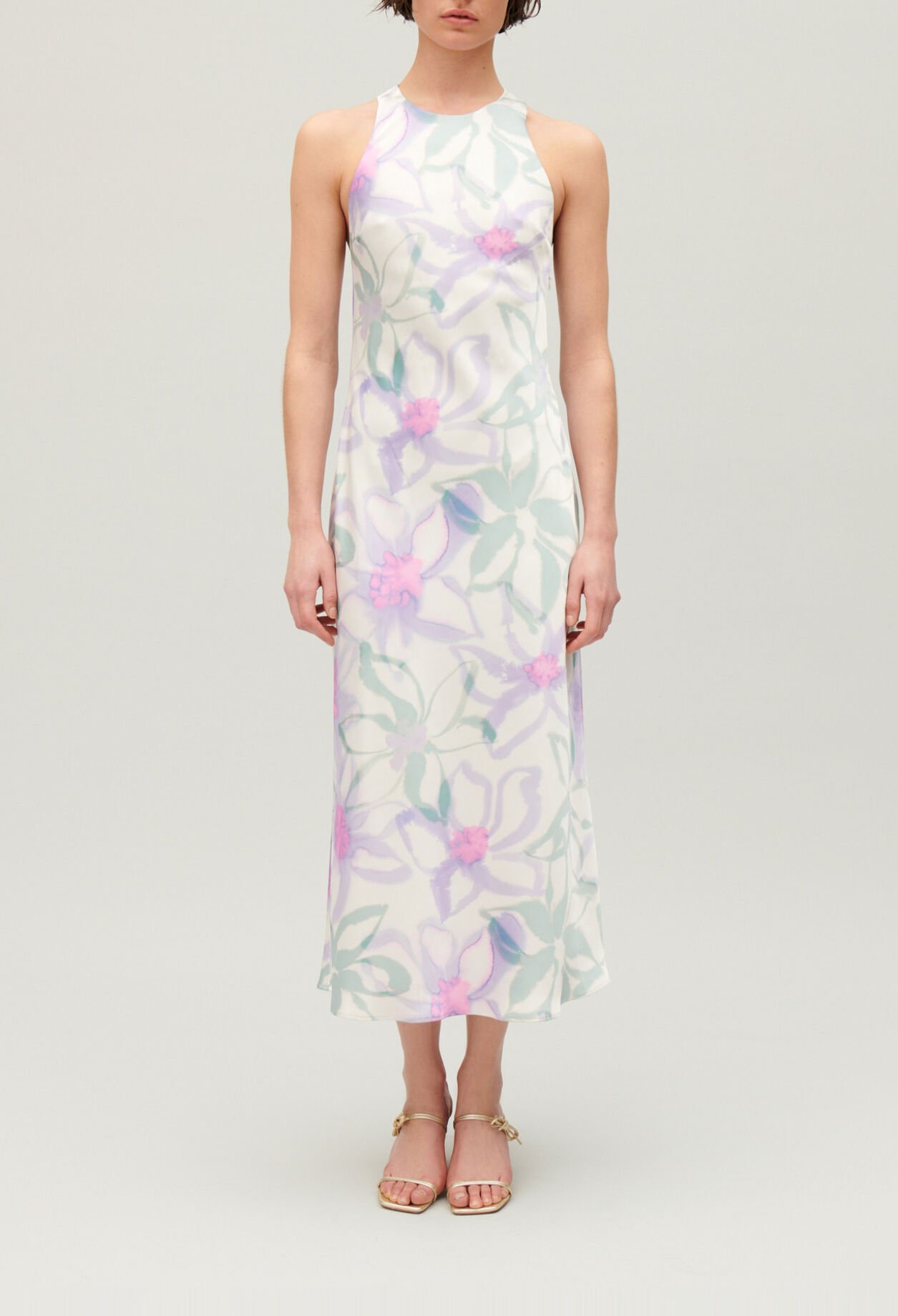 Robe longue satinée imprimée