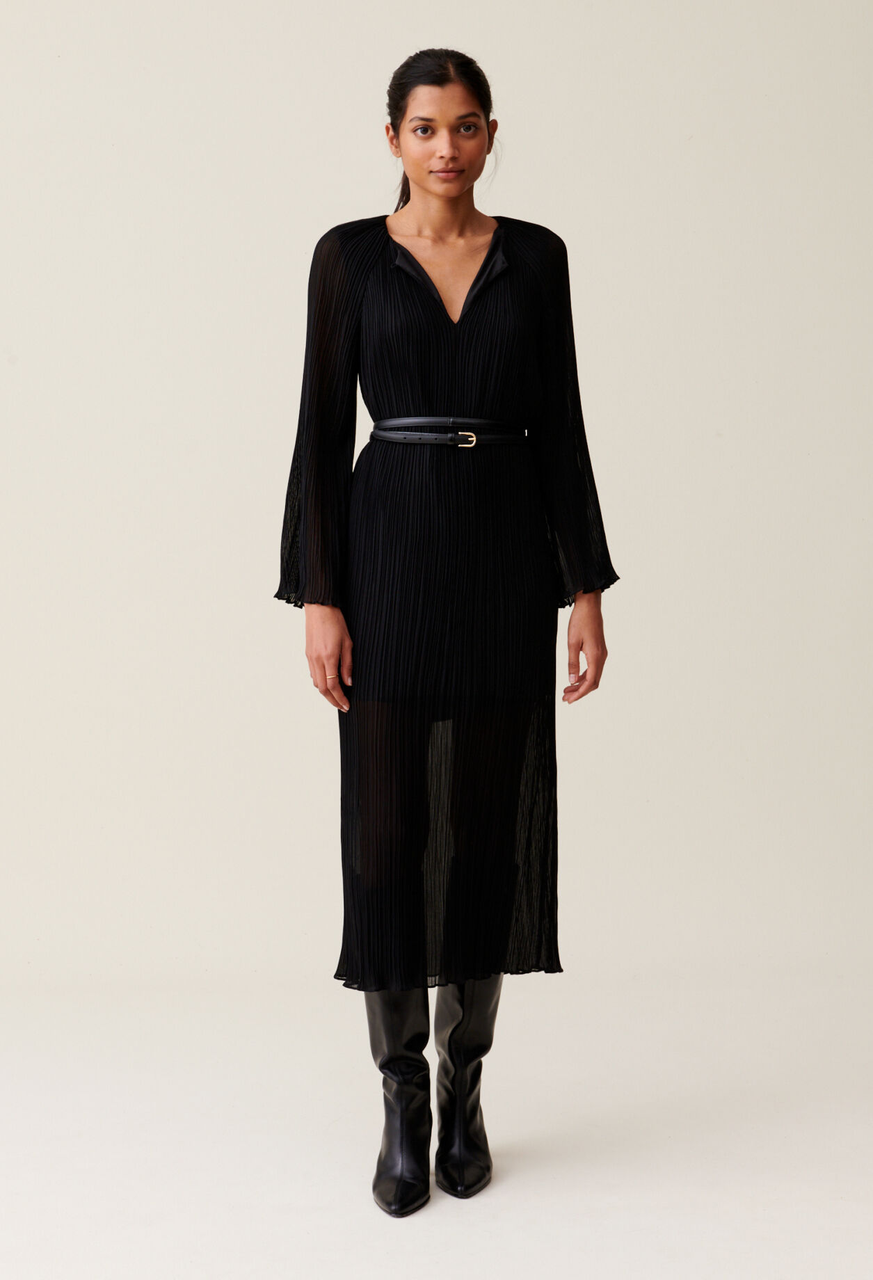 Sheer Pleated Maxi Dress