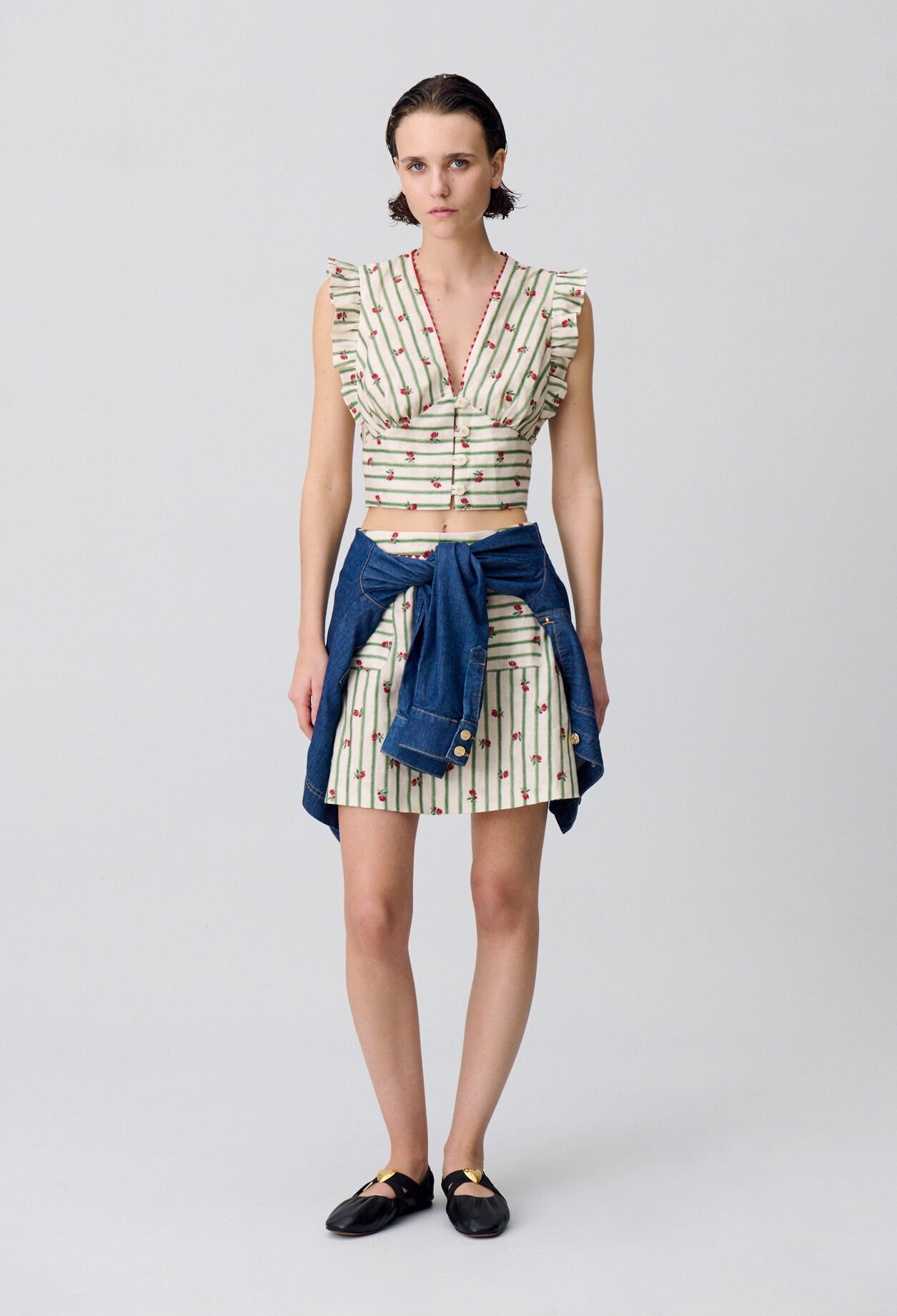 Printed Ruffle Trim Top