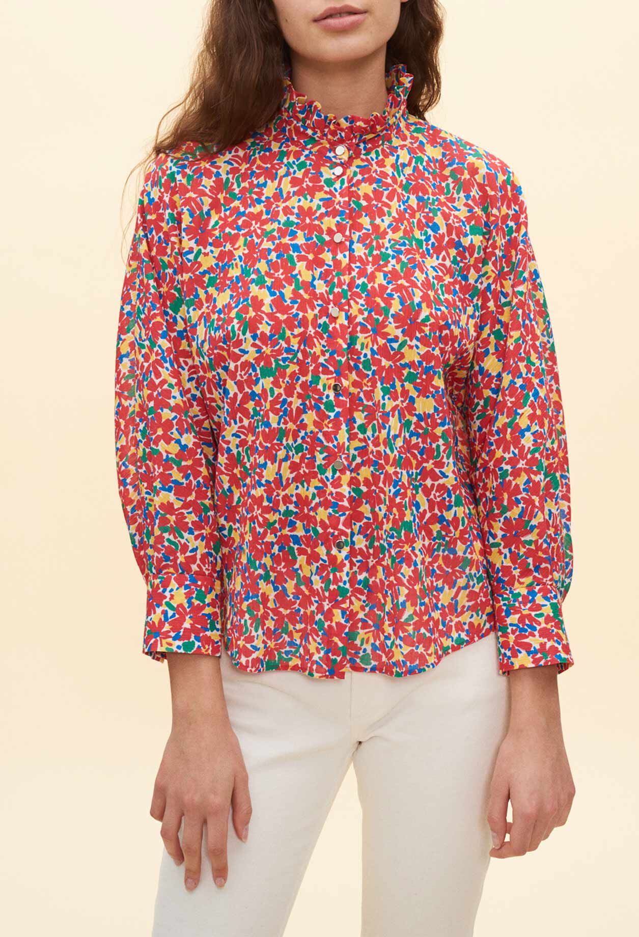 Chemise imprimée à col victorien