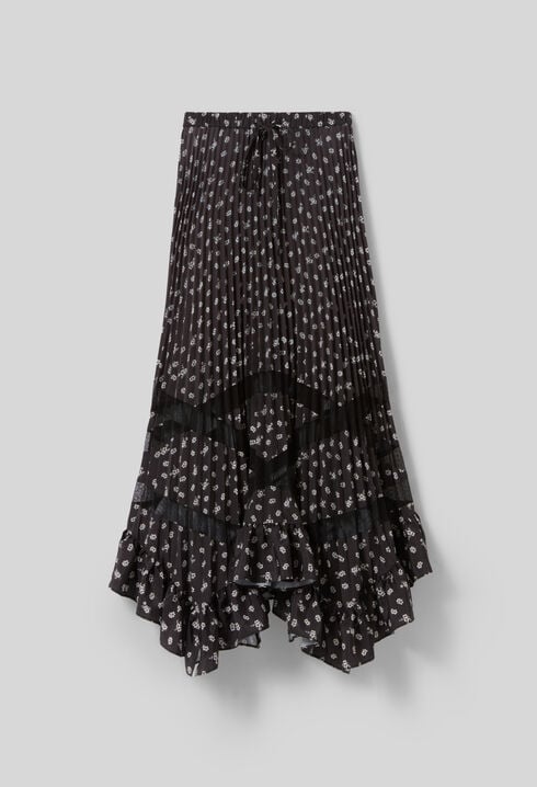 Asymmetric Floral Pleated Skirt