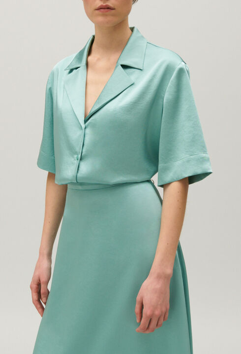Flowing aqua satin shirt