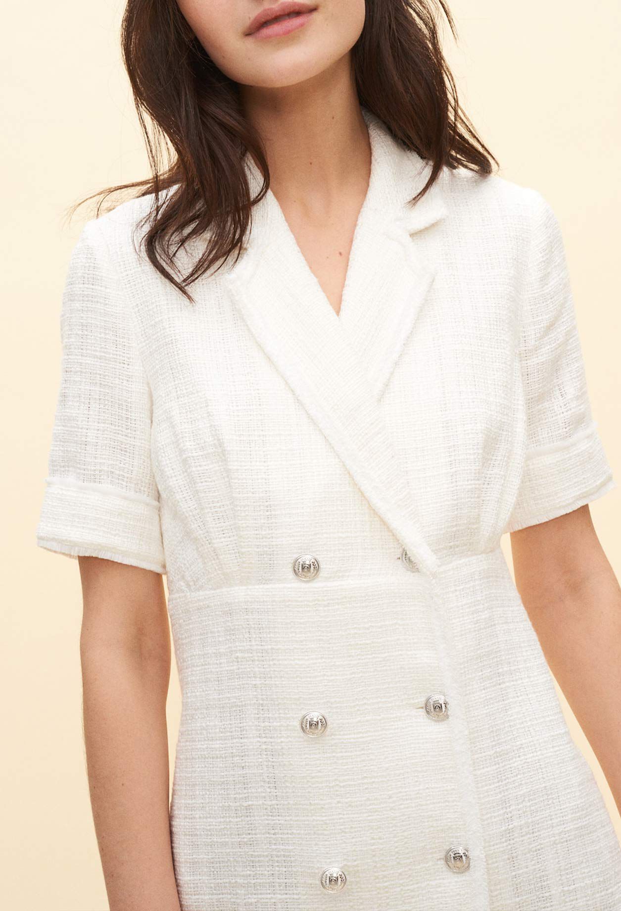Jacket-style white dress with buttons