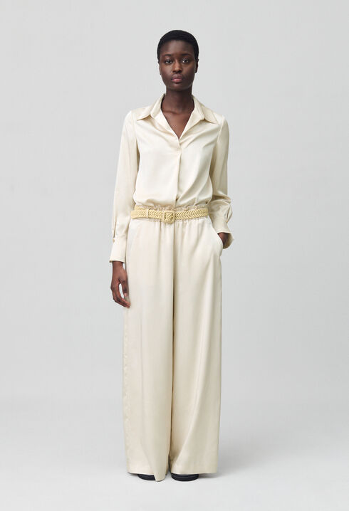 Wide-leg trousers with smocked waistband