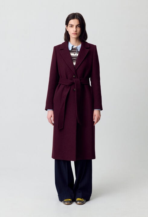 Manteau long croisé laine
