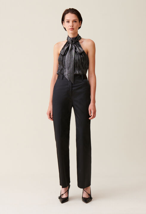 Pantalon satiné slim droit noir