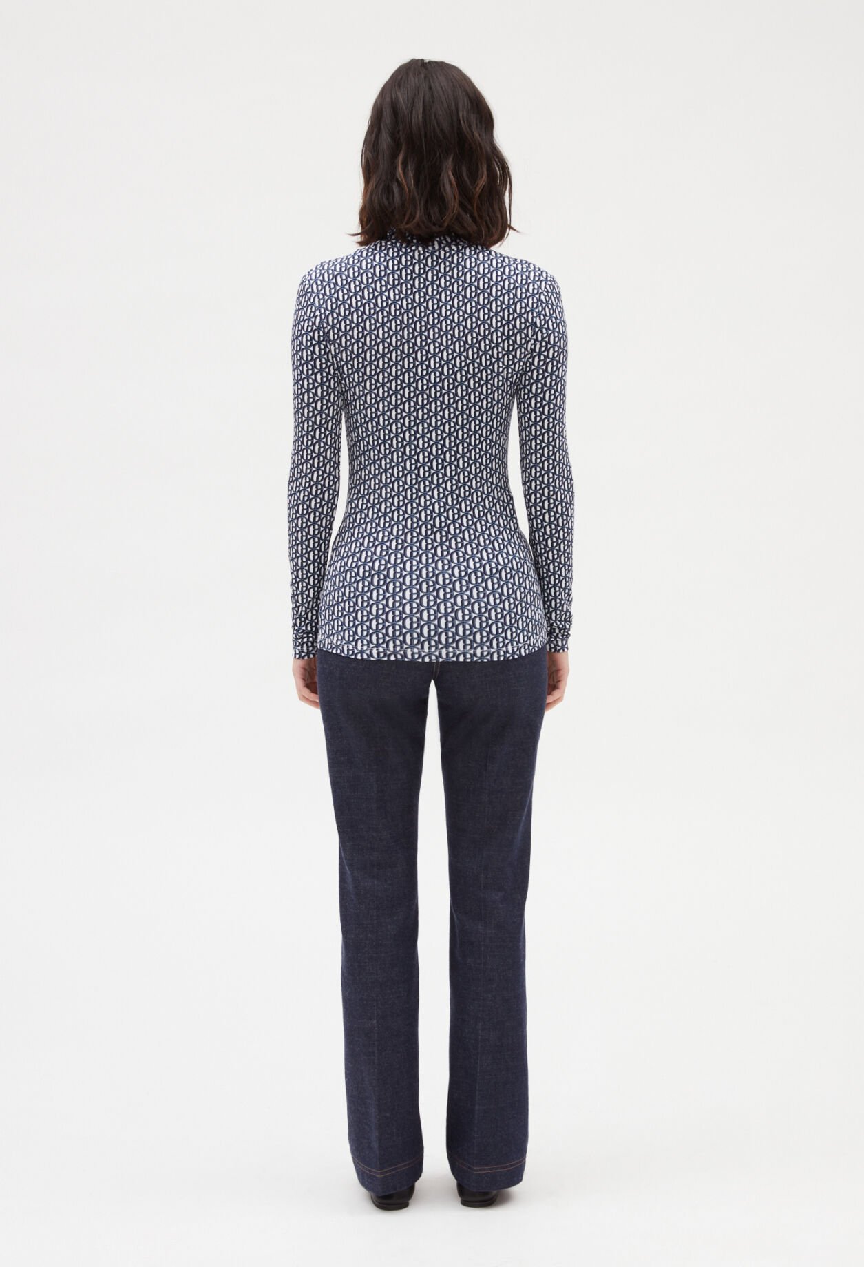 Monogrammed blue roll-neck T-shirt 