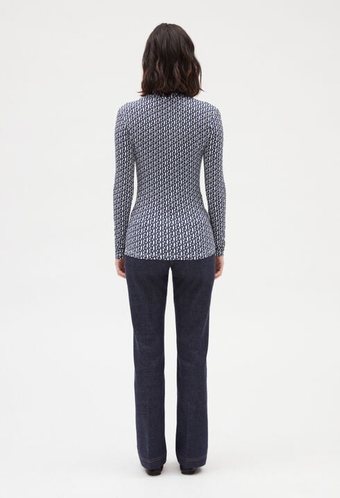 T-shirt col roulé monogramme bleu 