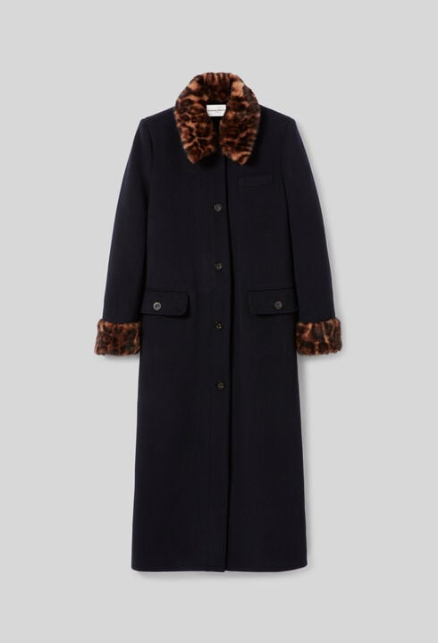 Long leopard-print wool coat