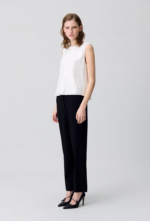 Top sans manches sequins écru
