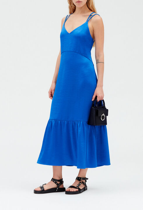 Robe midi satinée bleue