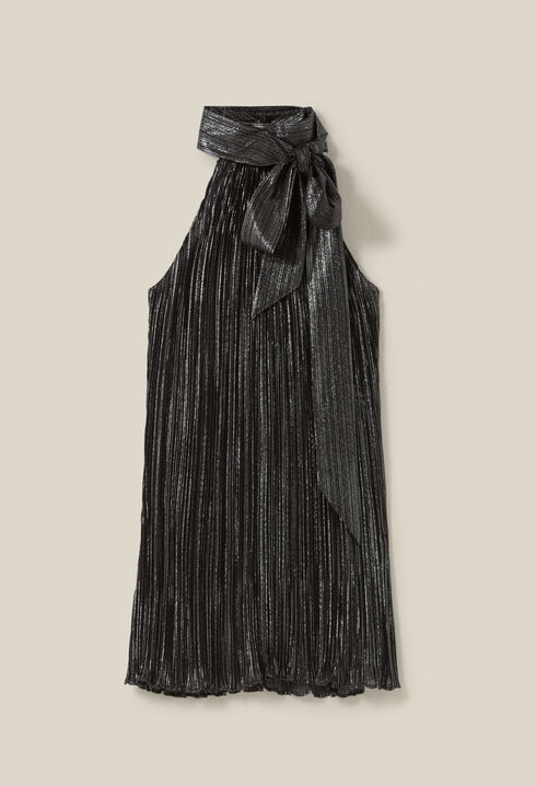 Robe courte plissée argentée