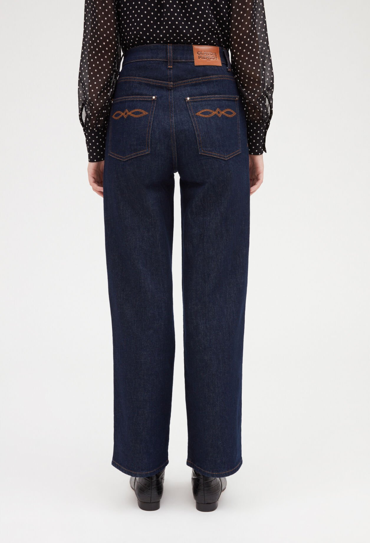 Wide leg raw denim jeans