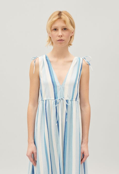Robe longue rayures bleue