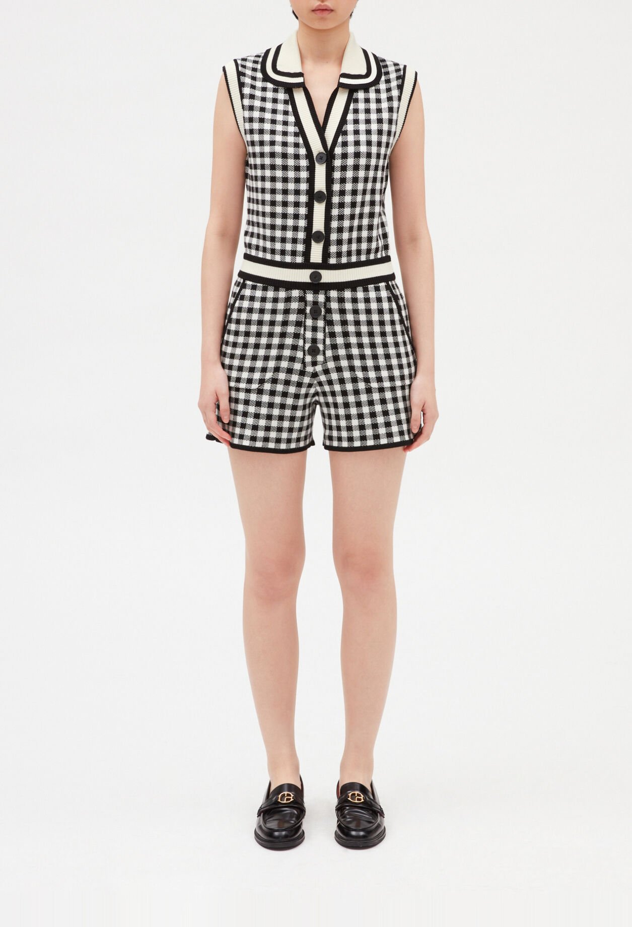 Two-tone checked playsuit