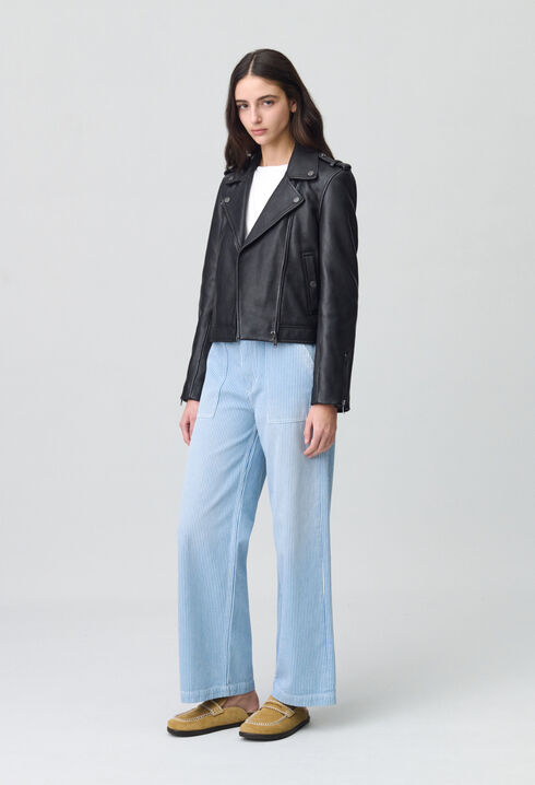 Veste cuir grainé noir