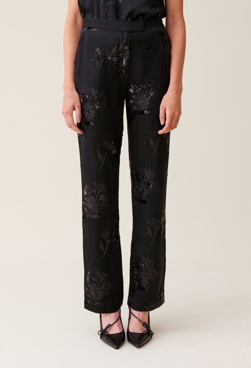 Pantalon sequins brodés noir