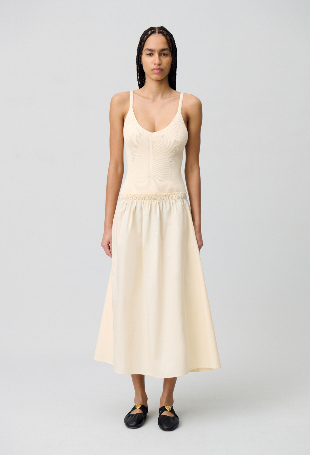 Midi dress with knit bodice