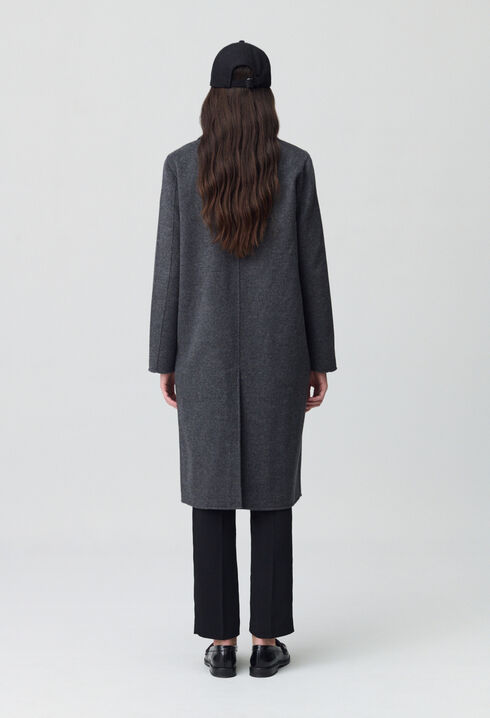 Manteau laine double face gris chiné