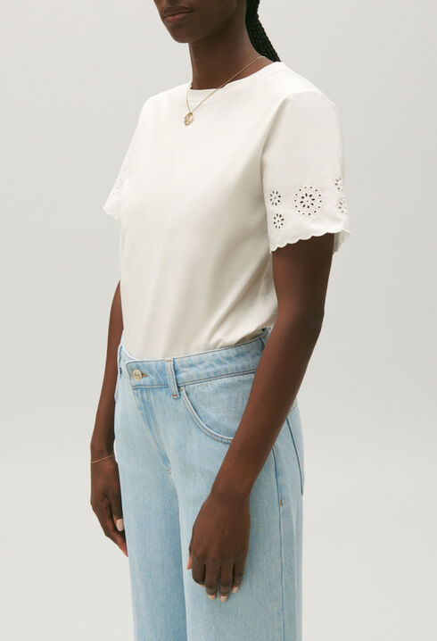 T-shirt coton broderie anglaise écru