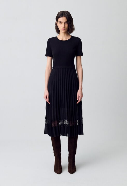 Twist black bi-material midi dress 