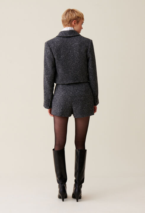 Veste tweed gris laine mélangée 