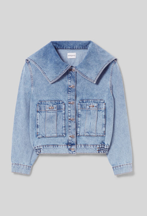 Veste Jean col vareuse denim clair