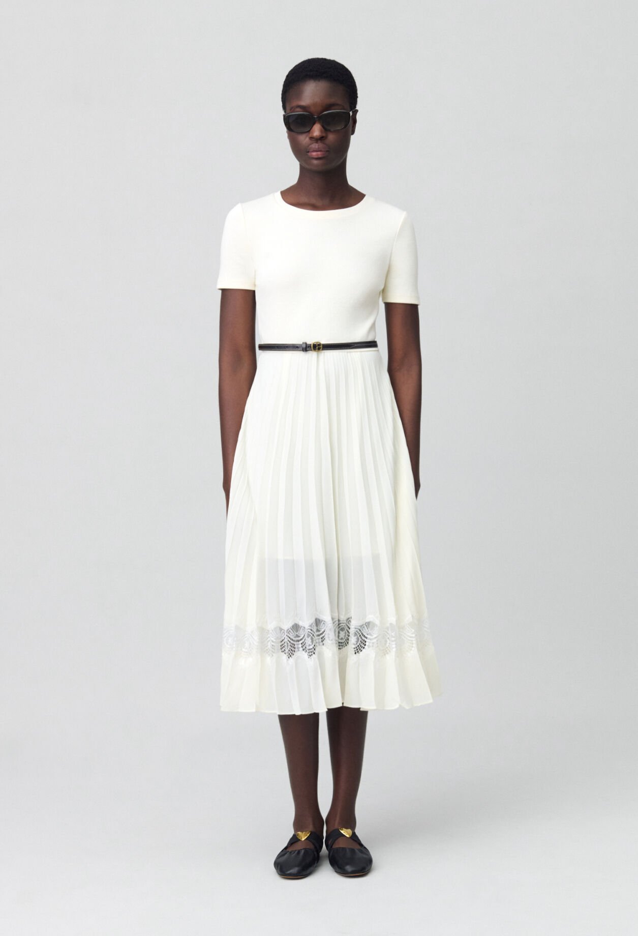 Robe midi Twist bi-matière ivoire