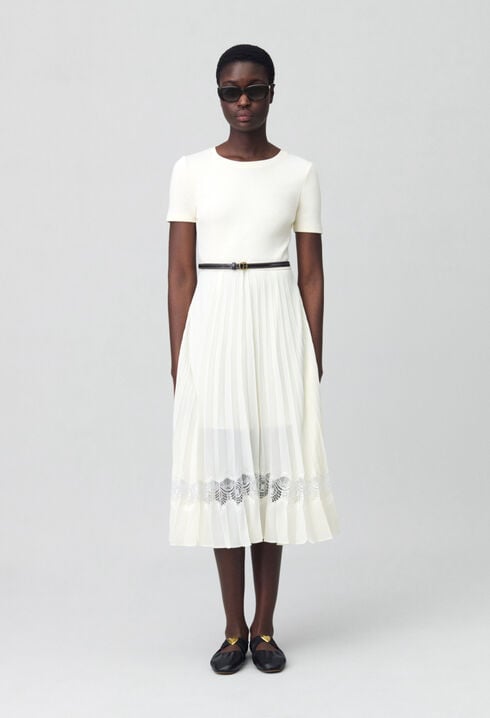 Robe midi Twist bi-matière ivoire