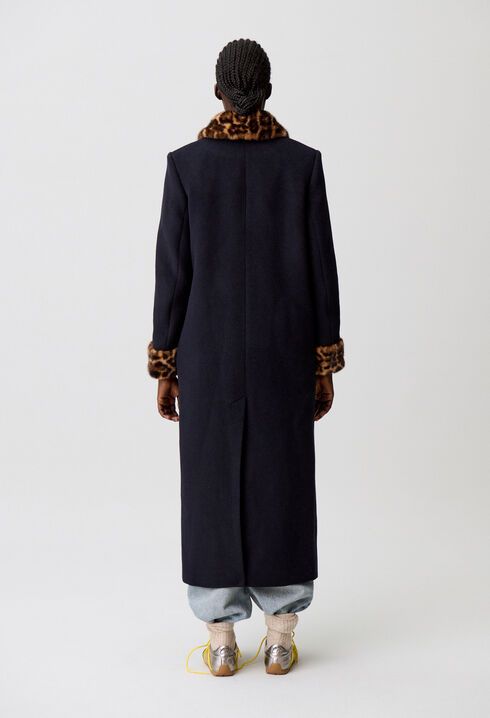 Long leopard-print wool coat