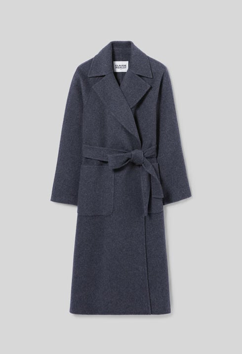 Manteau long ceinturé laine