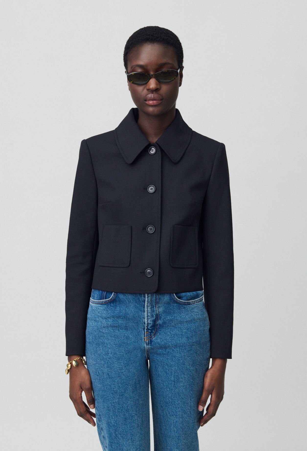 Veste boîte laine mélangée noir
