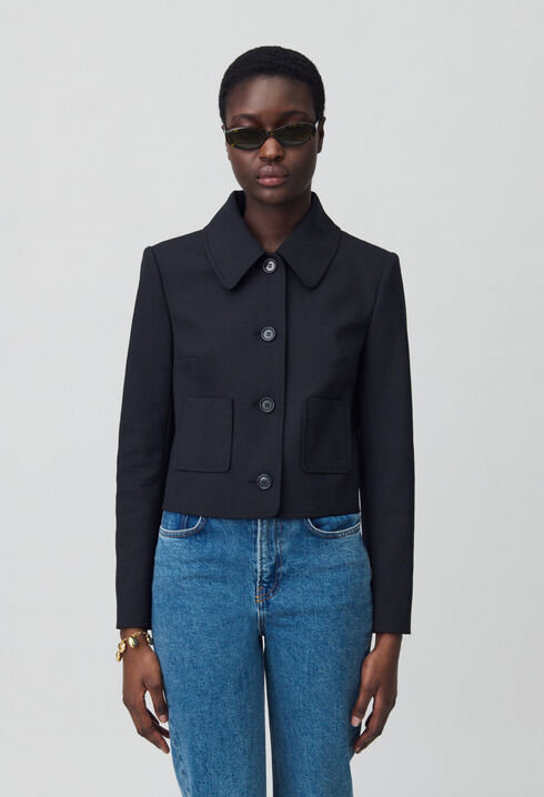Black wool-blend box jacket