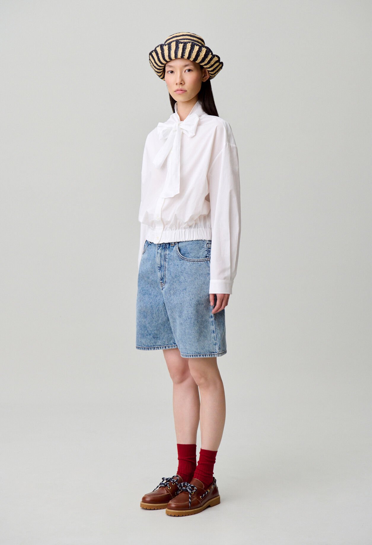 Pussy-bow poplin blouse