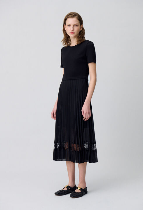 Robe midi Twist bi-matière noire