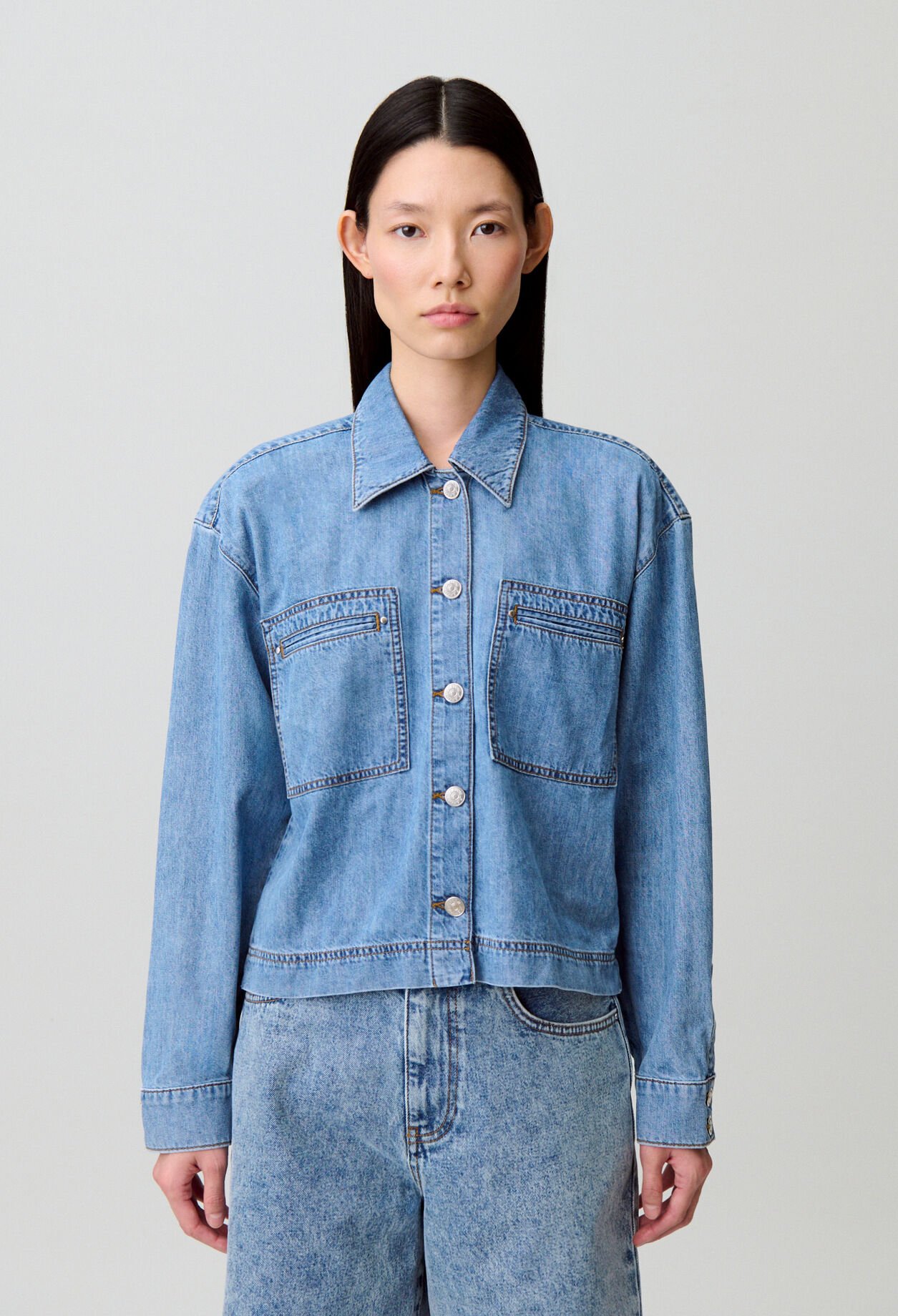 Oversized denim shirt