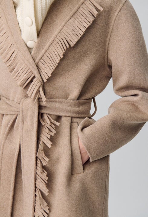 Manteau court laine franges