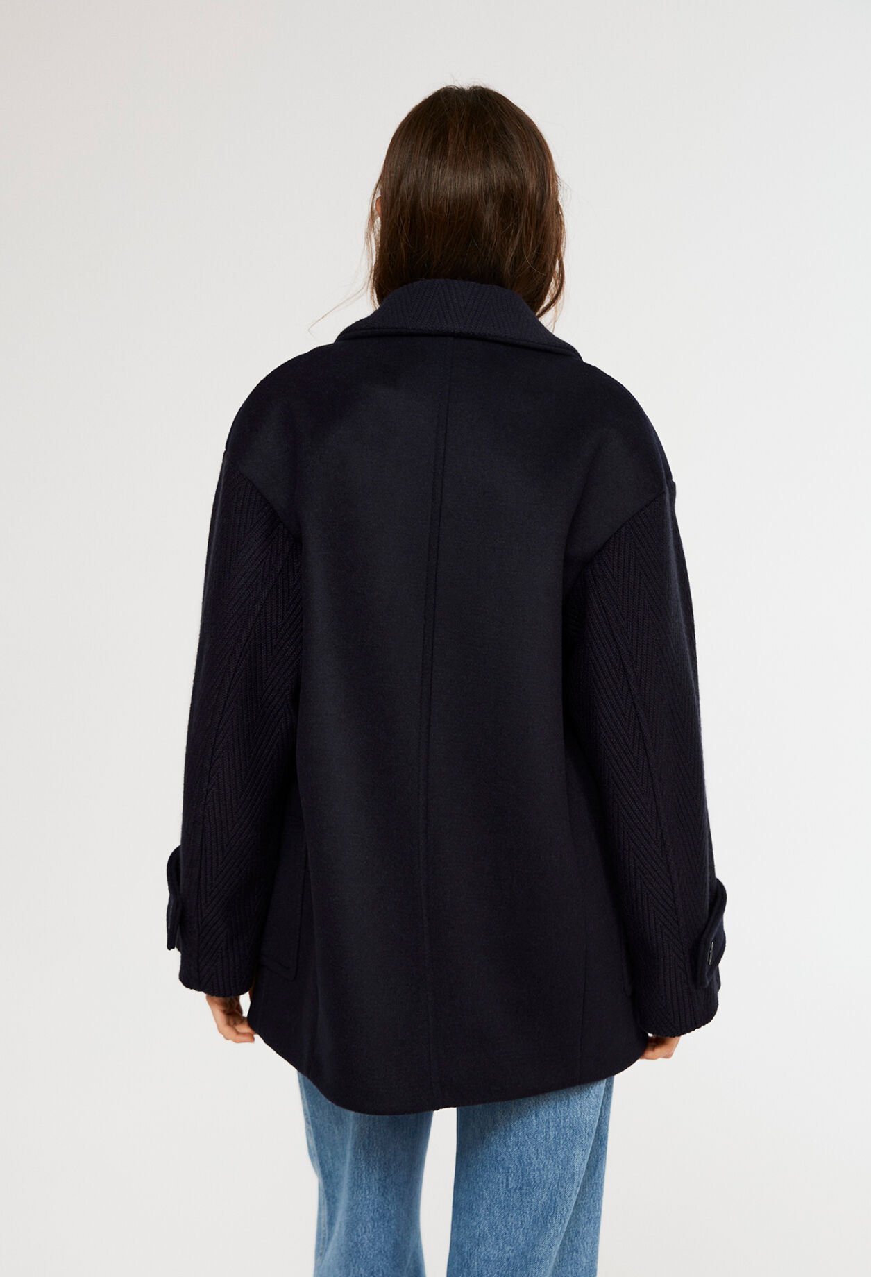 Manteau bi-matière en laine recyclée