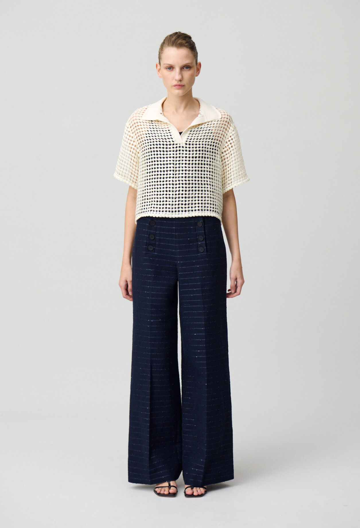 Pantalon droit rayé à pont