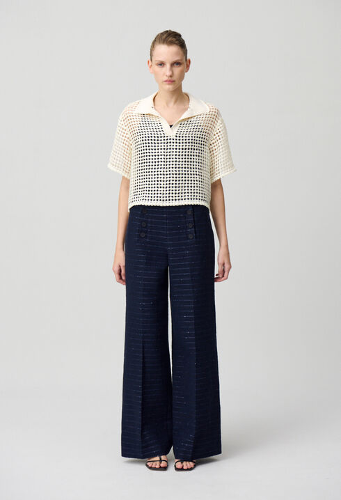 Pantalon droit rayé à pont
