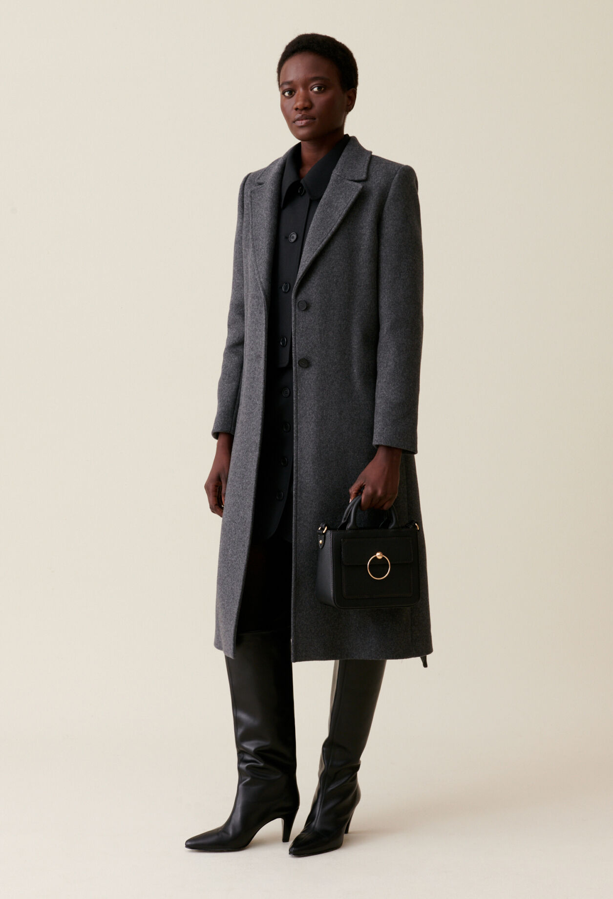 Long grey belted coat